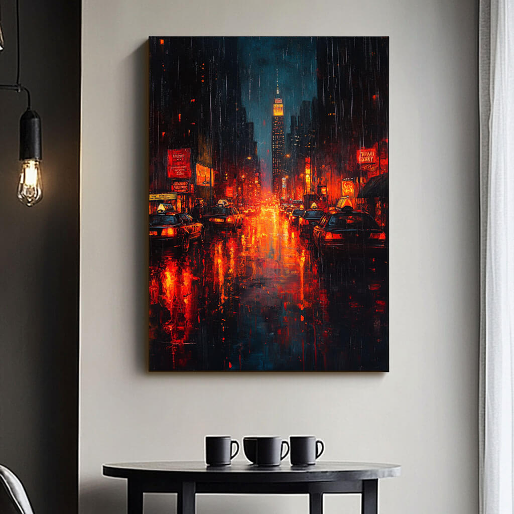 Cityscape Abstract Wall Art Painting - Rainy Night - Hues Art Lab