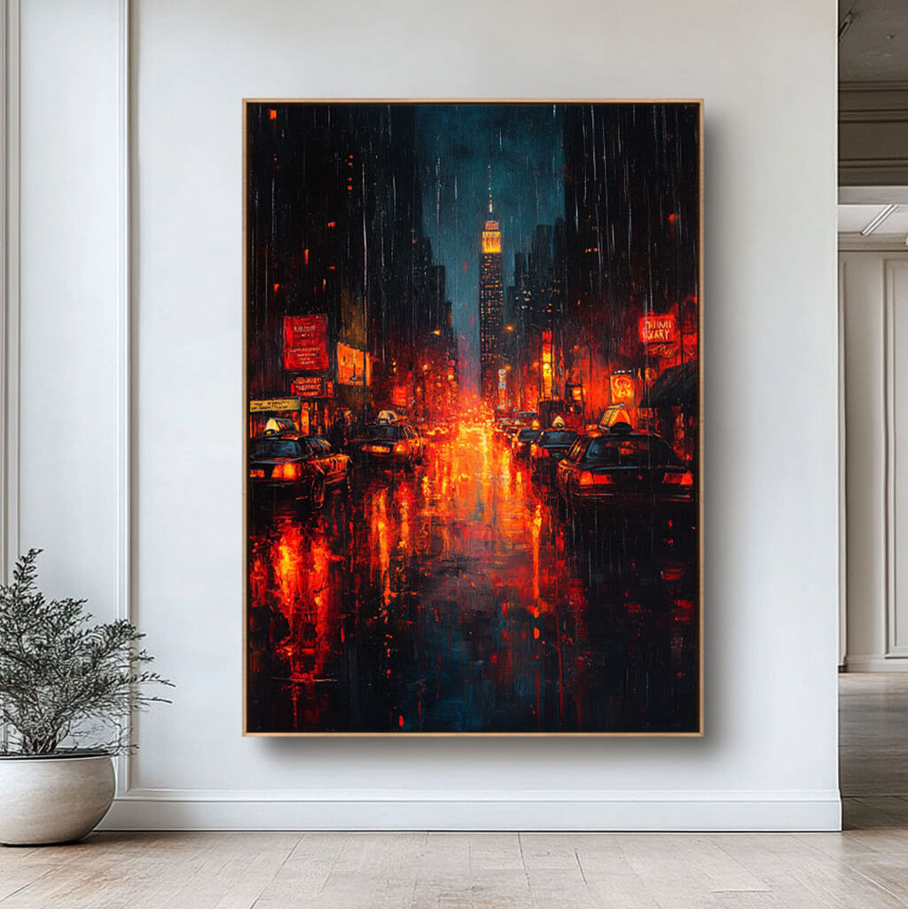 Cityscape Abstract Wall Art Painting - Rainy Night - Hues Art Lab