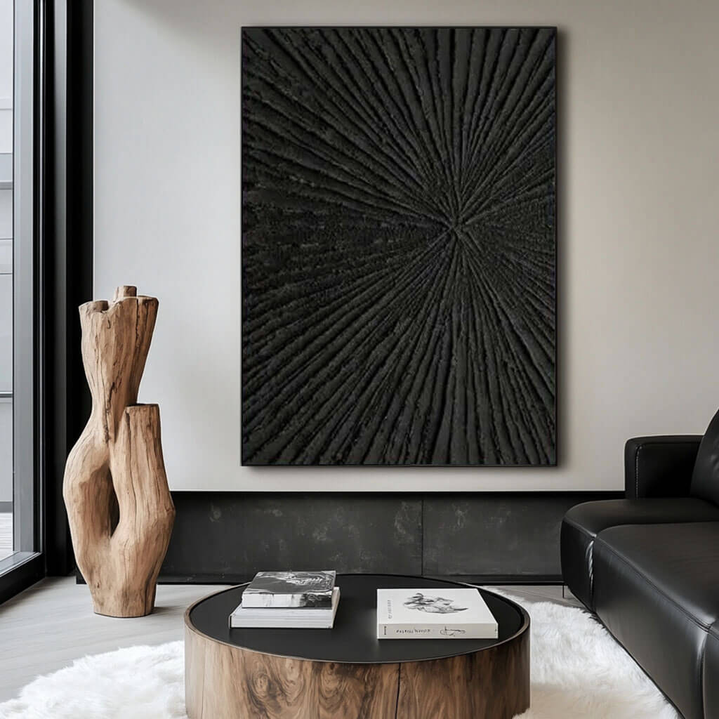 Black Textured Abstract Art Painting - Rays - Hues Art Lab