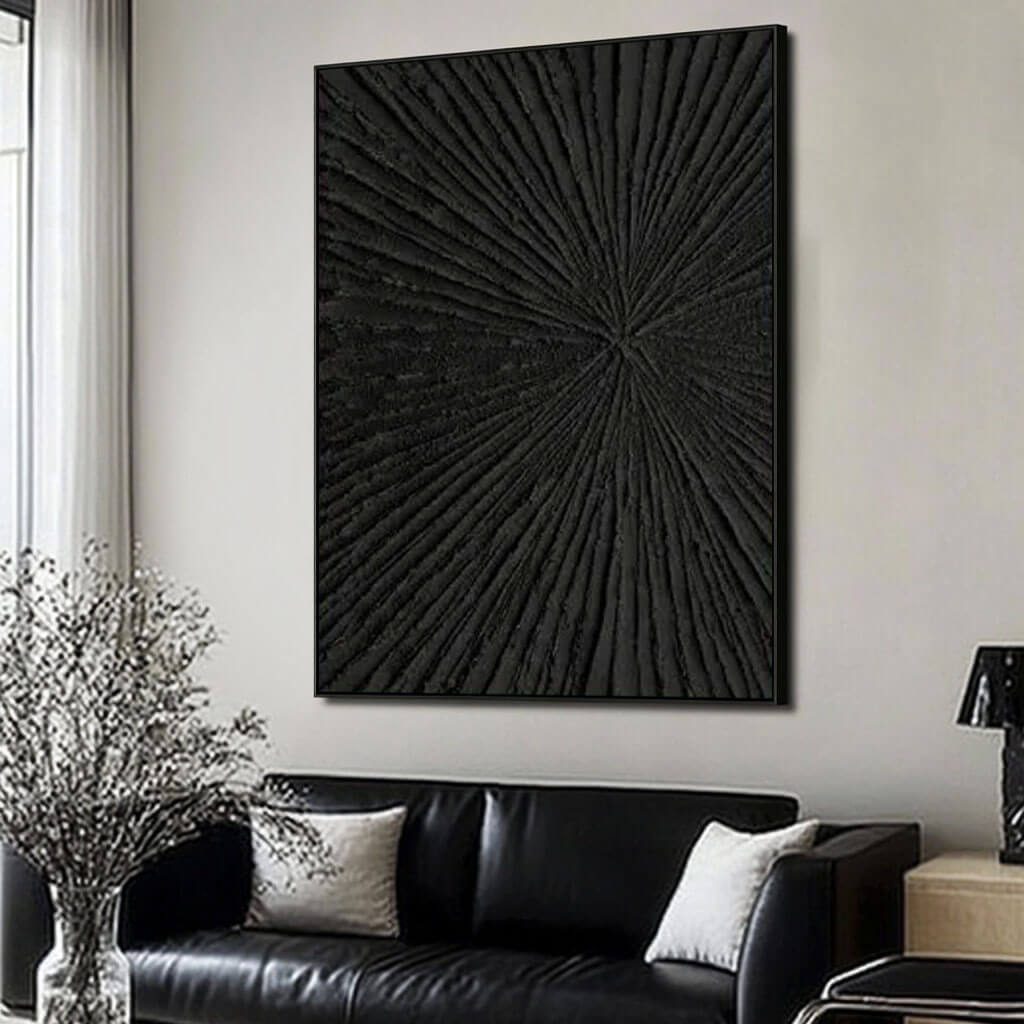 Black Textured Abstract Art Painting - Rays - Hues Art Lab