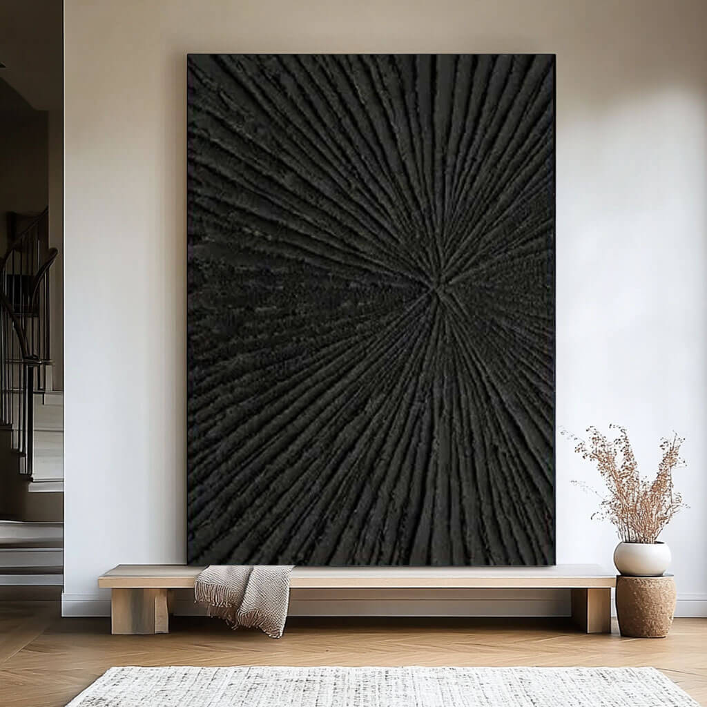 Black Textured Abstract Art Painting - Rays - Hues Art Lab