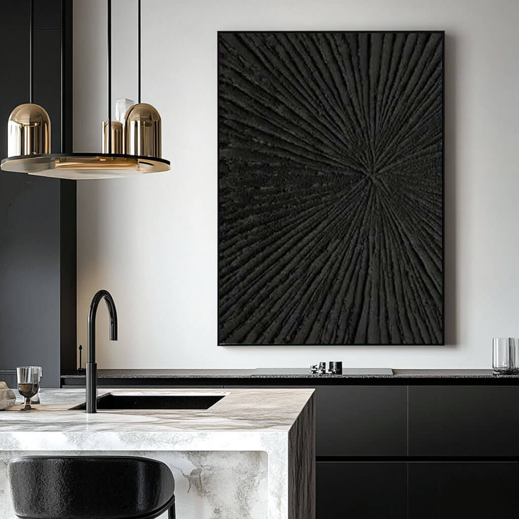 Black Textured Abstract Art Painting - Rays - Hues Art Lab