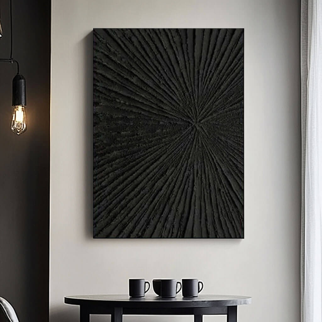 Black Textured Abstract Art Painting - Rays - Hues Art Lab