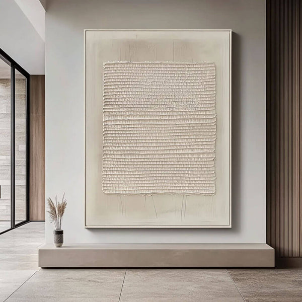 Minimalist Textured Wall Art - White Abstract Canvas for Modern Spaces - Reverberations - Hues Art Lab