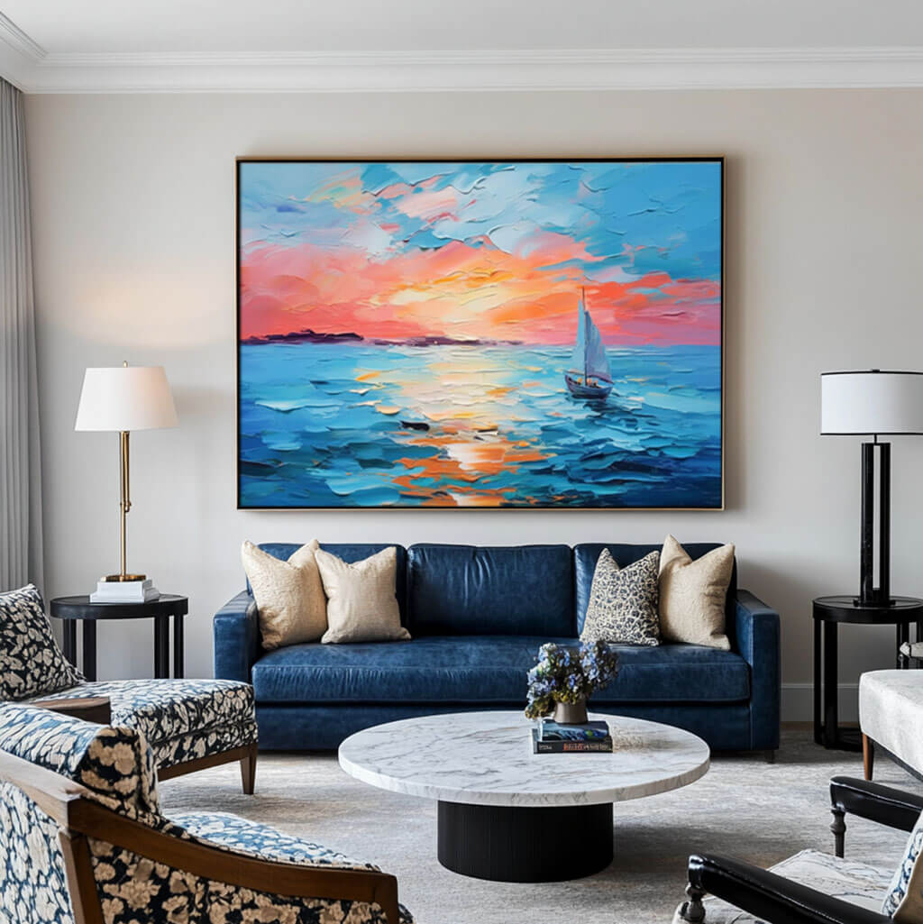 Seascape Wall Art Painting - Sailboat I - Hues Art Lab