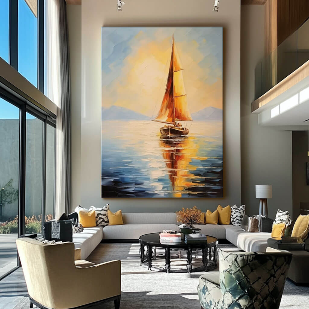 Seascape Wall Art Painting - Sailboat - Hues Art Lab