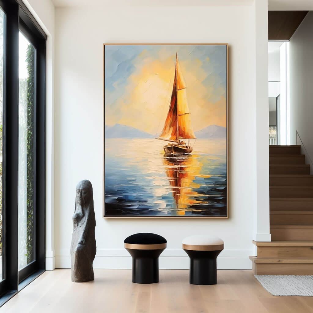 Seascape Wall Art Painting - Sailboat - Hues Art Lab