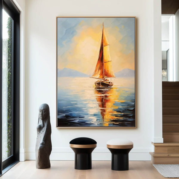 Seascape Wall Art Painting - Sailboat - Hues Art Lab