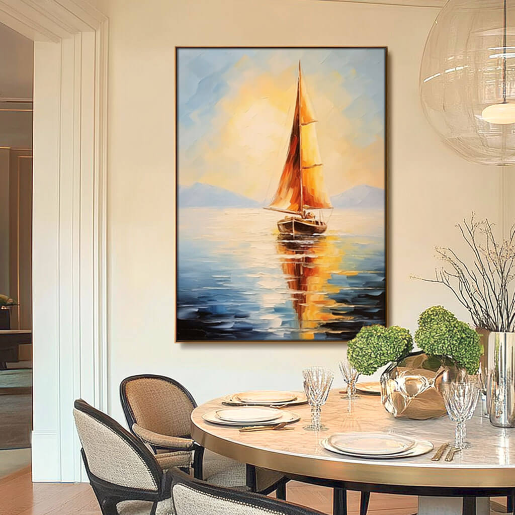 Seascape Wall Art Painting - Sailboat - Hues Art Lab