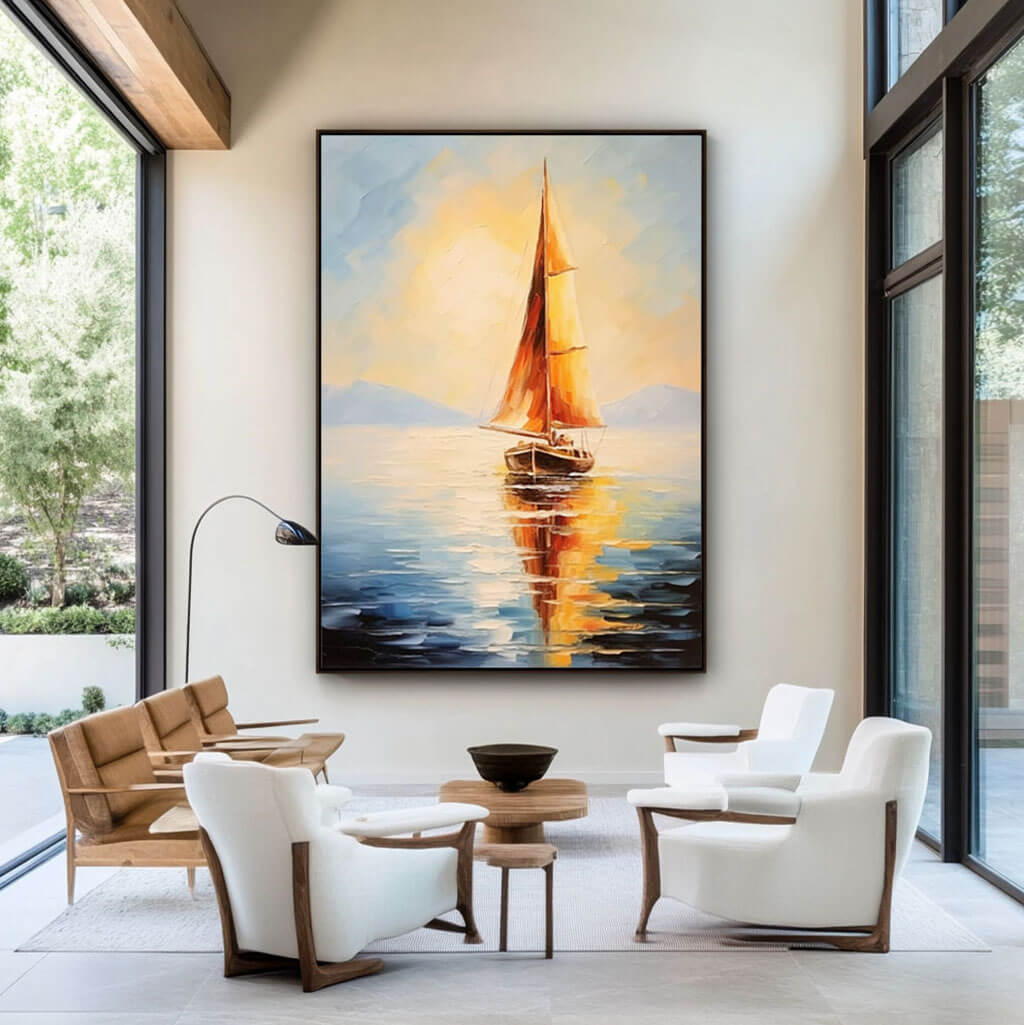 Seascape Wall Art Painting - Sailboat - Hues Art Lab