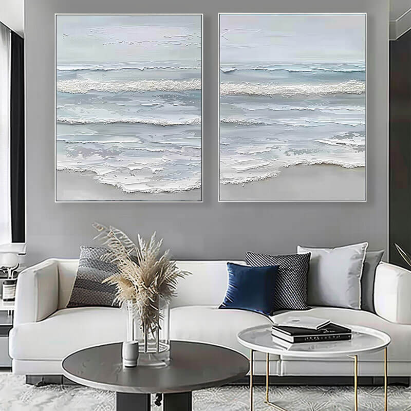 Abstract Plaster Wall Art Set of 2 - Sea Swell - Hues Art Lab