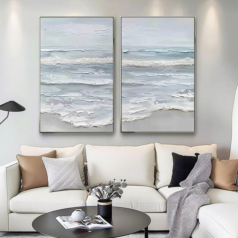 Abstract Plaster Wall Art Set of 2 - Sea Swell - Hues Art Lab