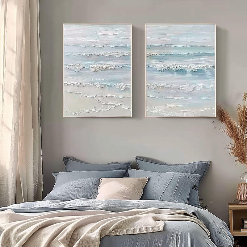 Abstract Plaster Wall Art Set of 2 - Sea Swell I - Hues Art Lab