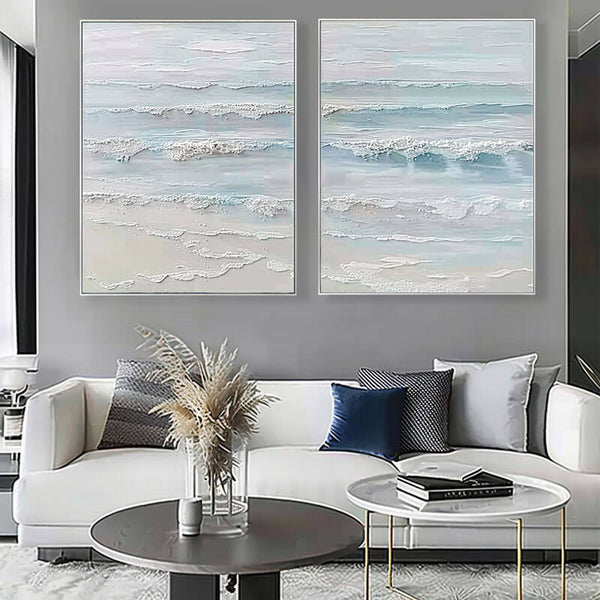 Abstract Plaster Wall Art Set of 2 - Sea Swell I - Hues Art Lab