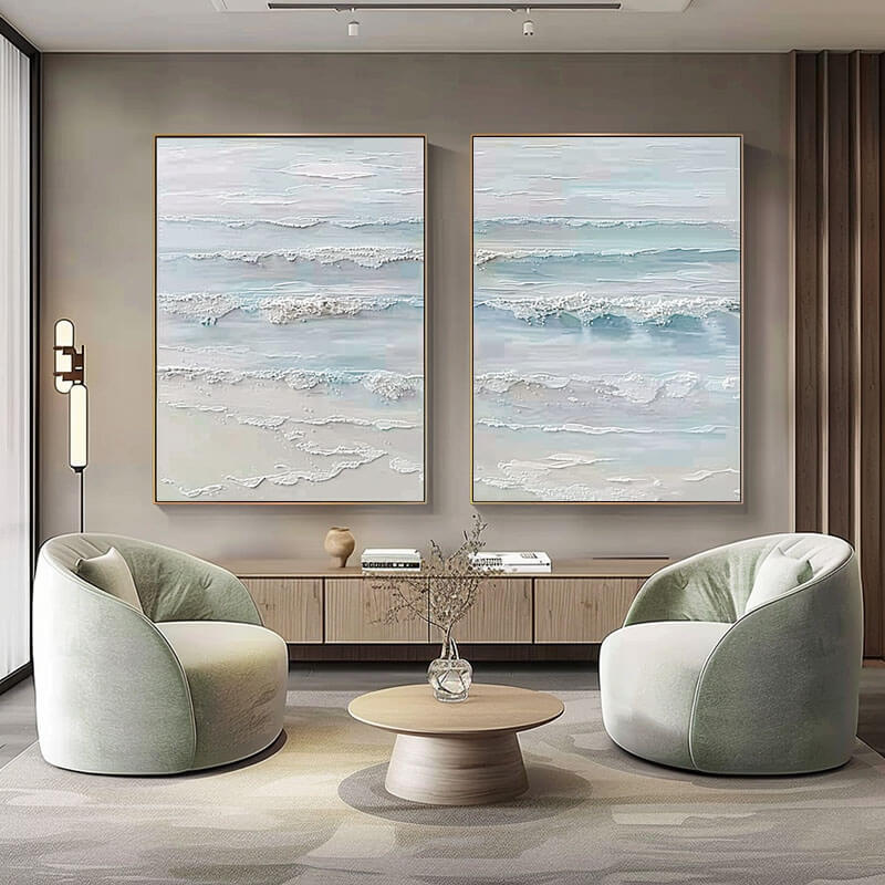 Abstract Plaster Wall Art Set of 2 - Sea Swell I - Hues Art Lab