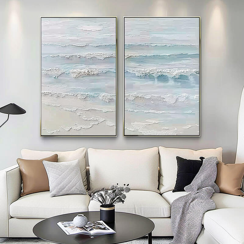 Abstract Plaster Wall Art Set of 2 - Sea Swell I - Hues Art Lab