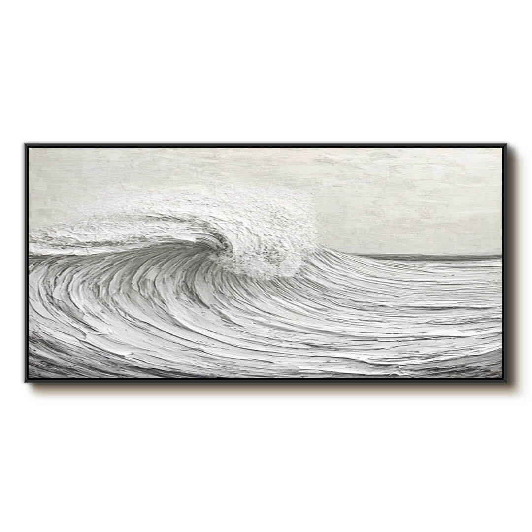 Plaster Textured Canvas Art Painting - Seafoam Wave - Hues Art Lab