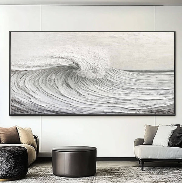 Plaster Textured Canvas Art Painting - Seafoam Wave - Hues Art Lab