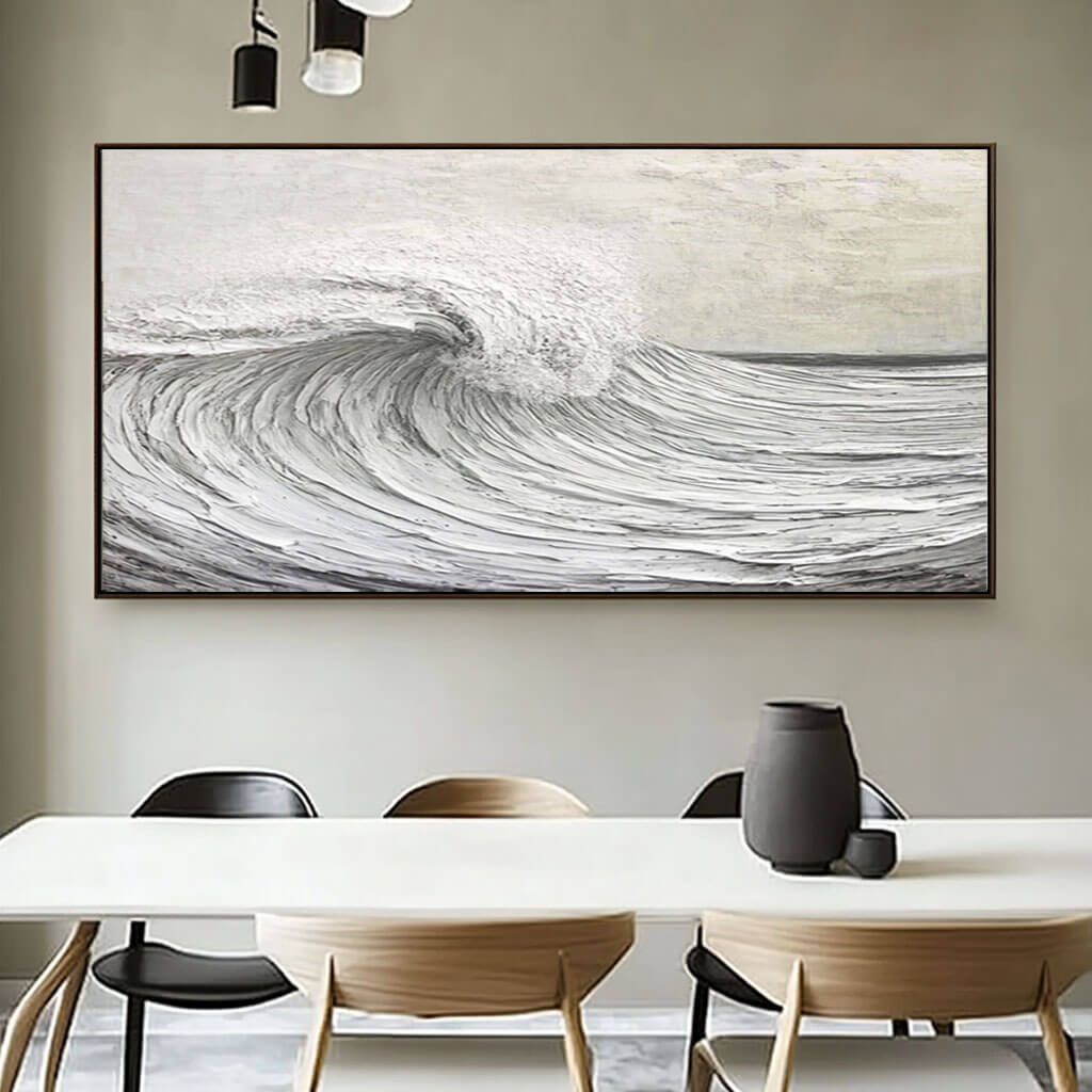 Plaster Textured Canvas Art Painting - Seafoam Wave - Hues Art Lab