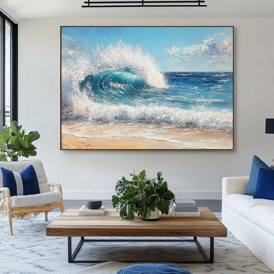 Seascape Wall Art Painting - Seafoam Wave - Hues Art Lab