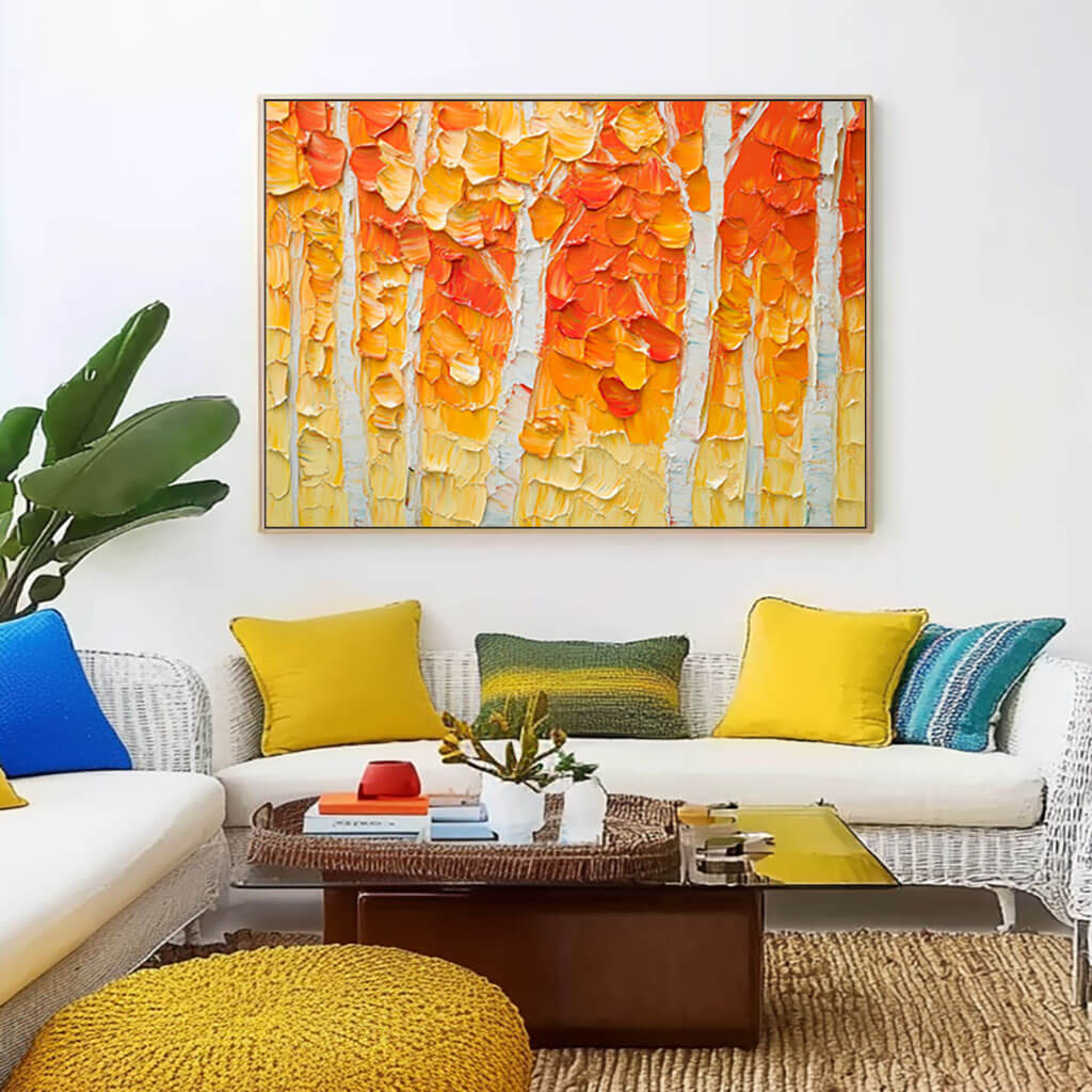 Textured Abstract Tree Painting - Vibrant Forest Canvas Wall Art for Modern Living Room Decor - Seasons I - Hues Art Lab