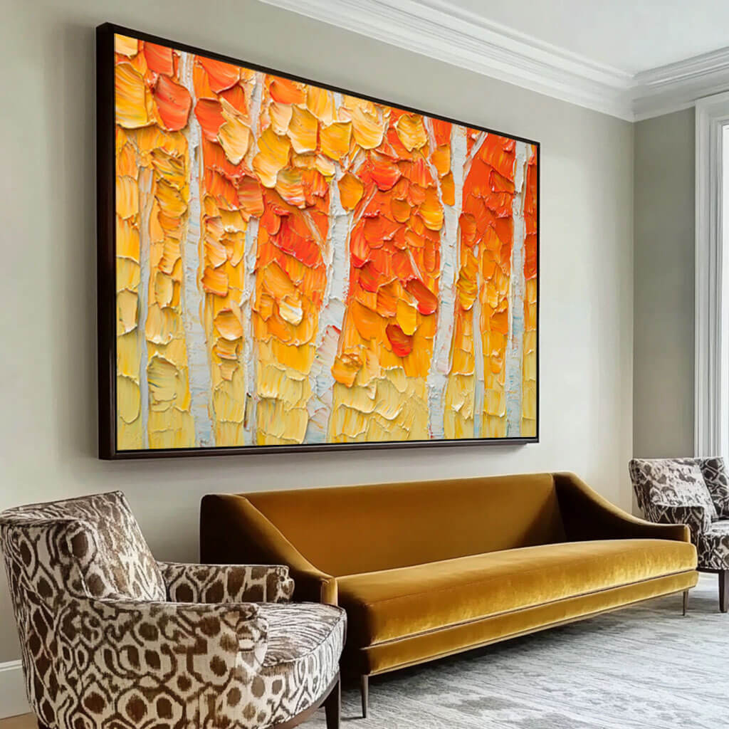 Textured Abstract Tree Painting - Vibrant Forest Canvas Wall Art for Modern Living Room Decor - Seasons I - Hues Art Lab