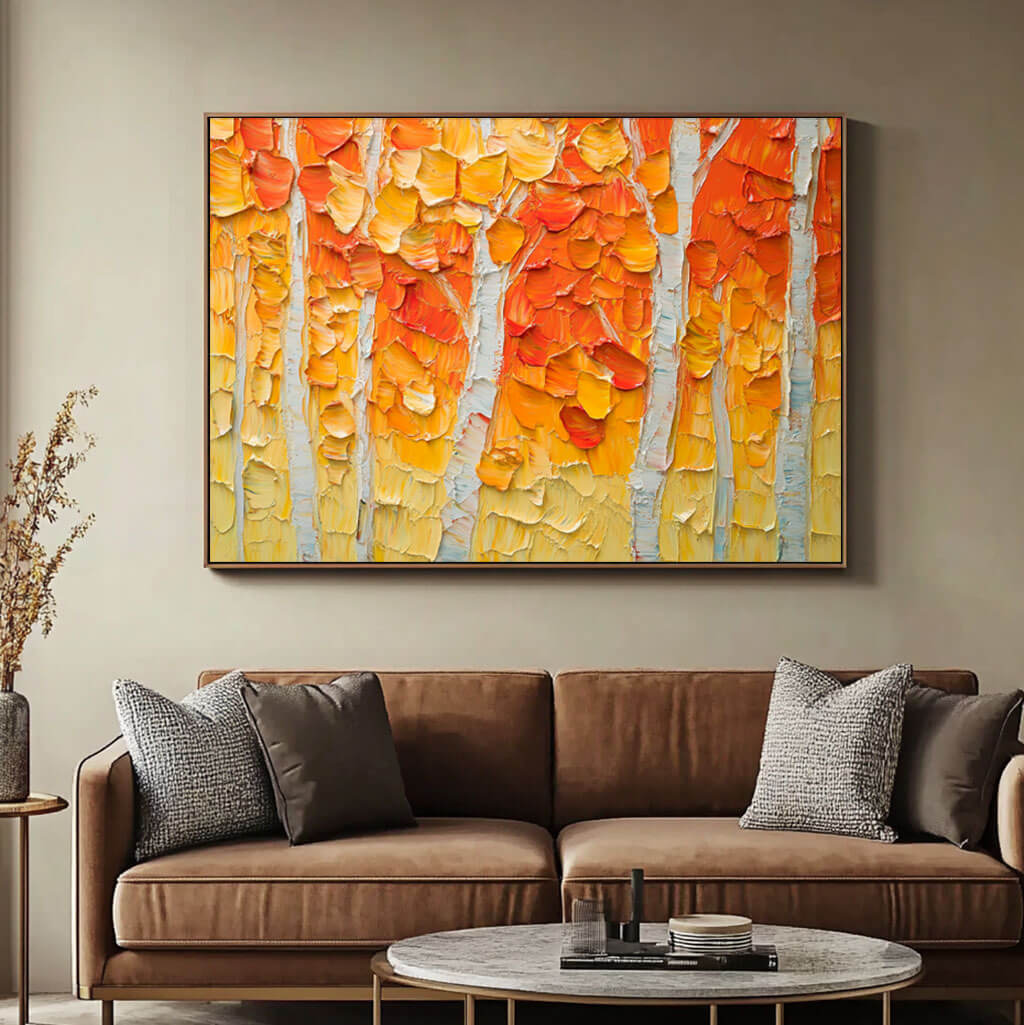 Textured Abstract Tree Painting - Vibrant Forest Canvas Wall Art for Modern Living Room Decor - Seasons I - Hues Art Lab