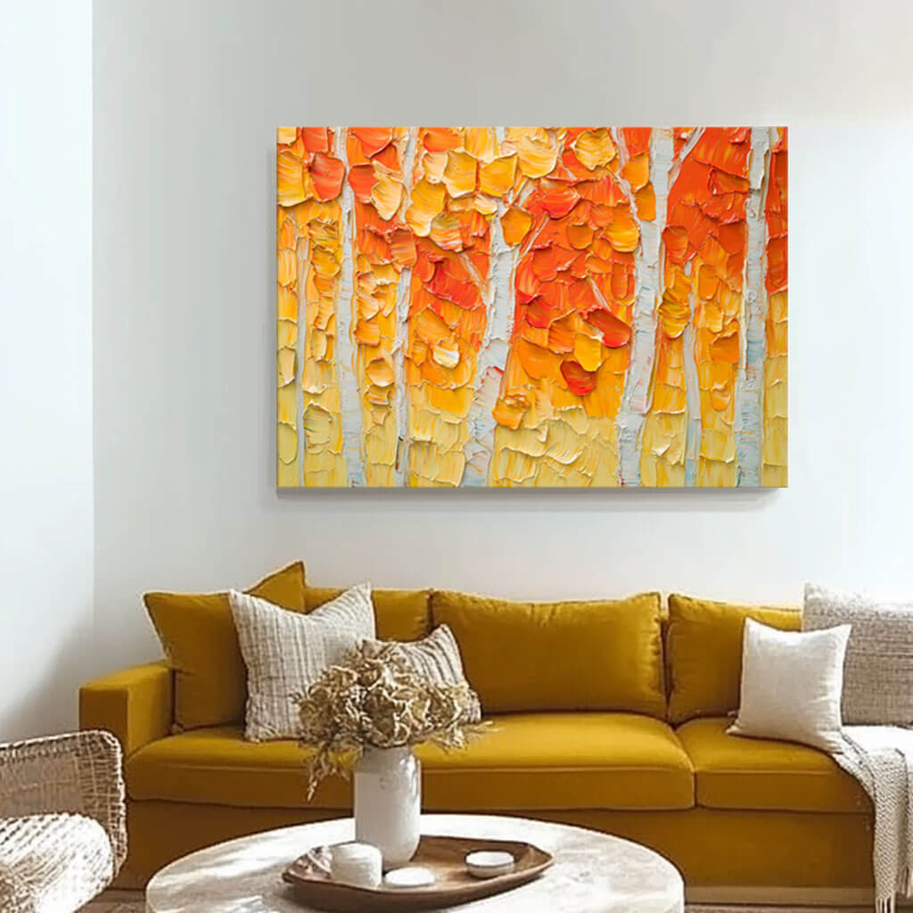 Textured Abstract Tree Painting - Vibrant Forest Canvas Wall Art for Modern Living Room Decor - Seasons I - Hues Art Lab