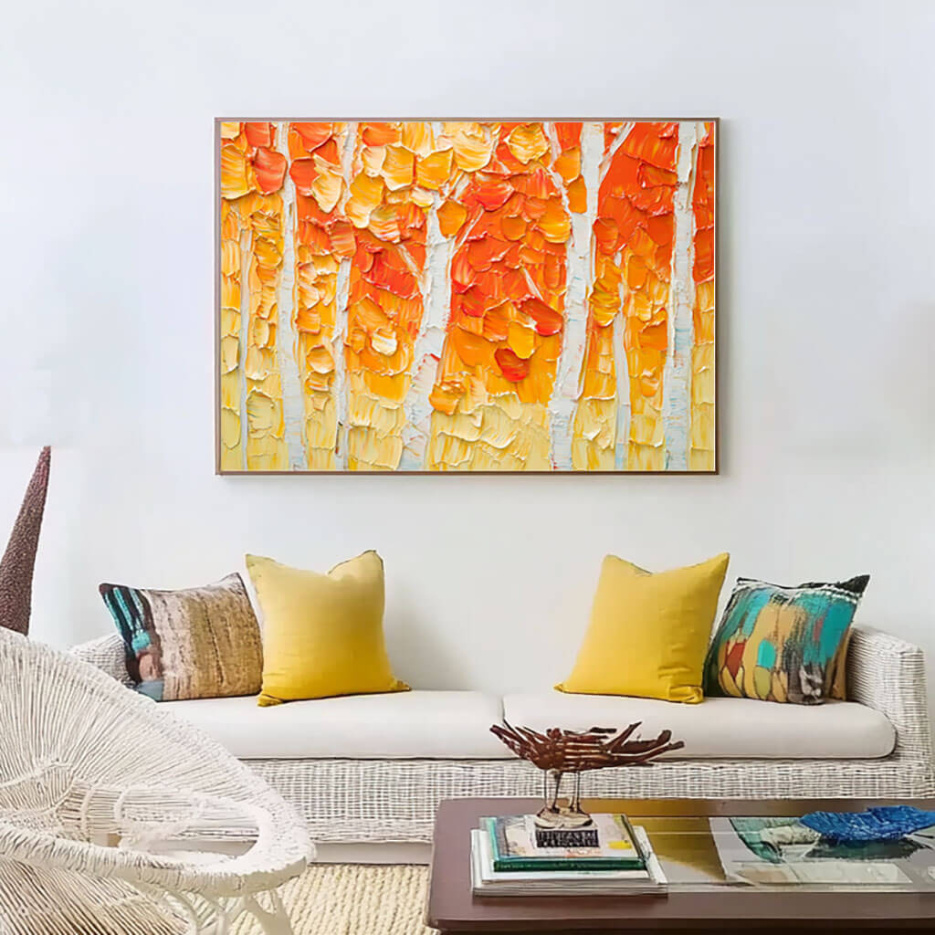 Textured Abstract Tree Painting - Vibrant Forest Canvas Wall Art for Modern Living Room Decor - Seasons I - Hues Art Lab