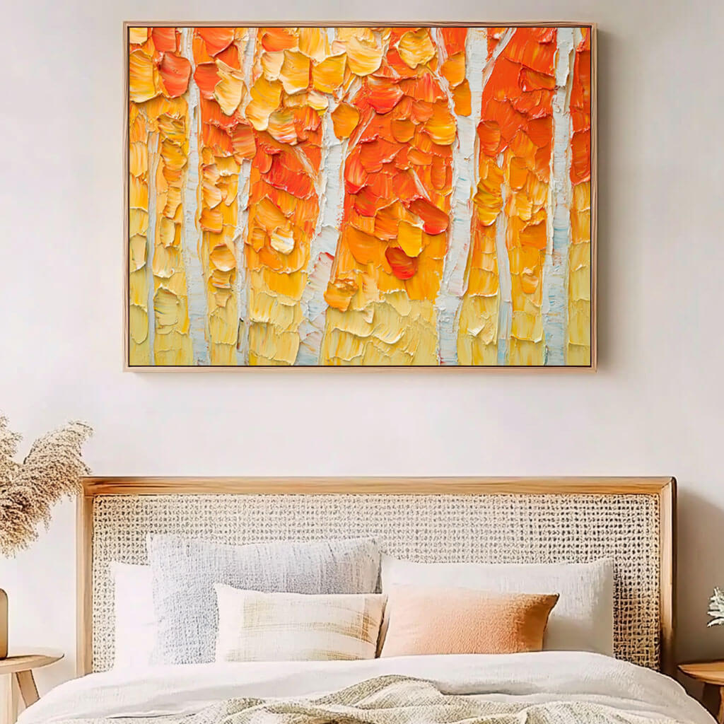 Textured Abstract Tree Painting - Vibrant Forest Canvas Wall Art for Modern Living Room Decor - Seasons I - Hues Art Lab