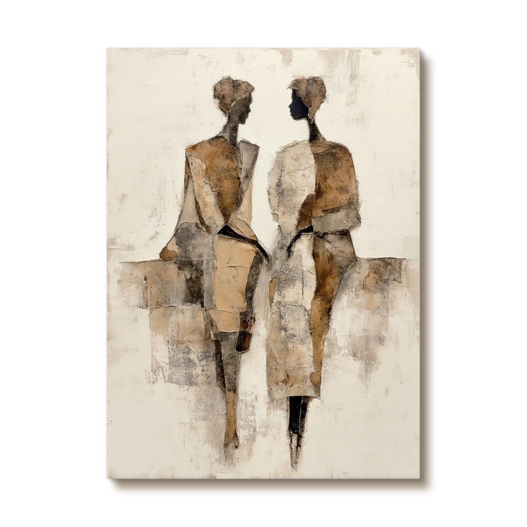 Seated Side by Side abstract figure artwork with two seated forms