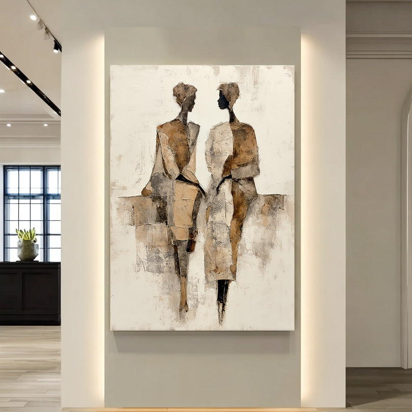 Seated Side by Side framed figure canvas print in a modern room