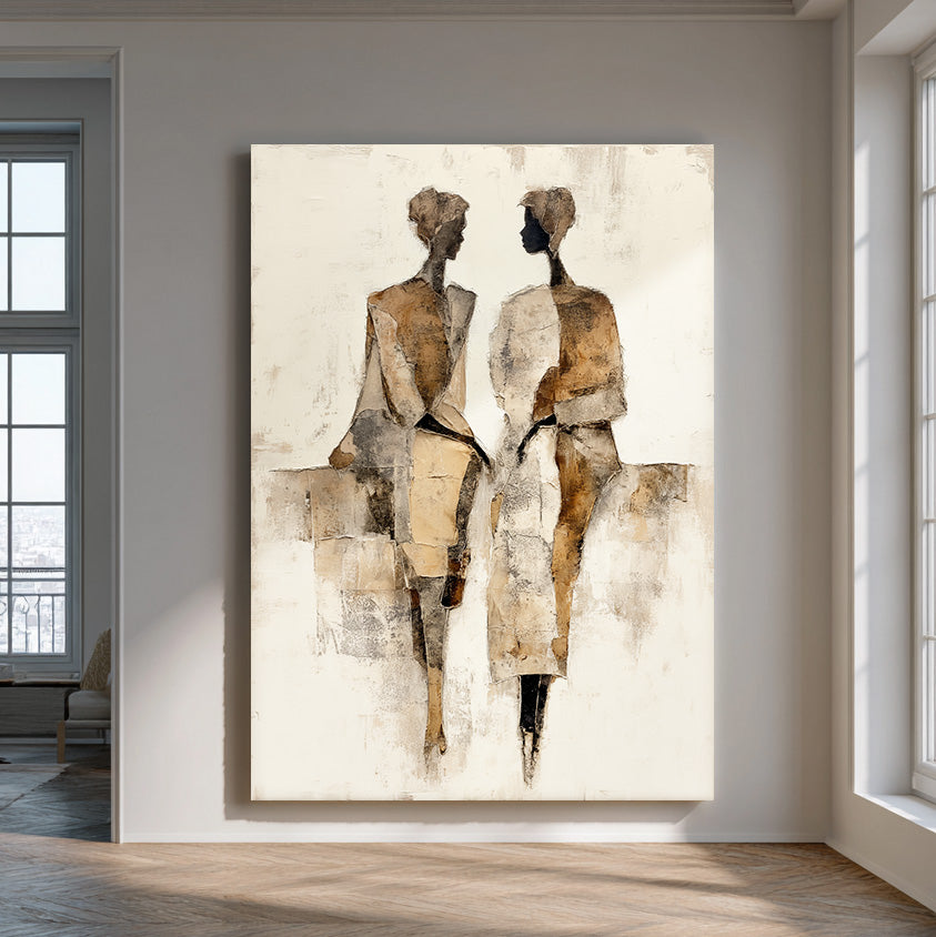 Seated Side by Side large geometric figure wall art for contemporary decor
