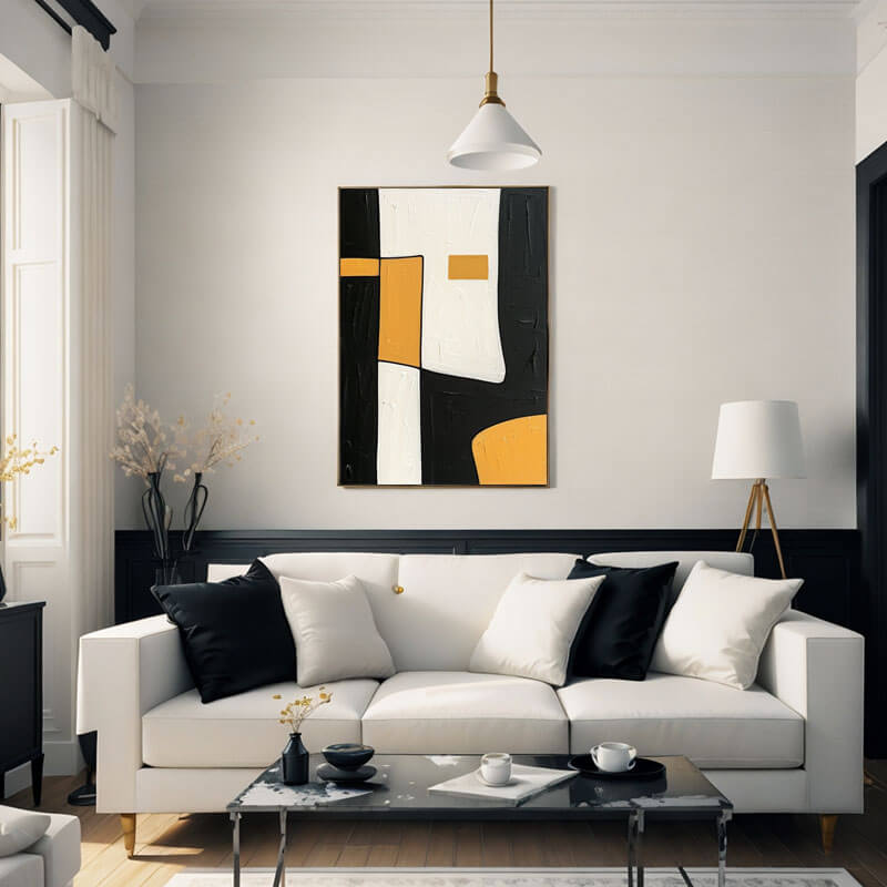 Black and Yellow Abstract Art Painting - Shape - Hues Art Lab