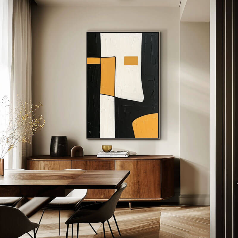 Black and Yellow Abstract Art Painting - Shape - Hues Art Lab