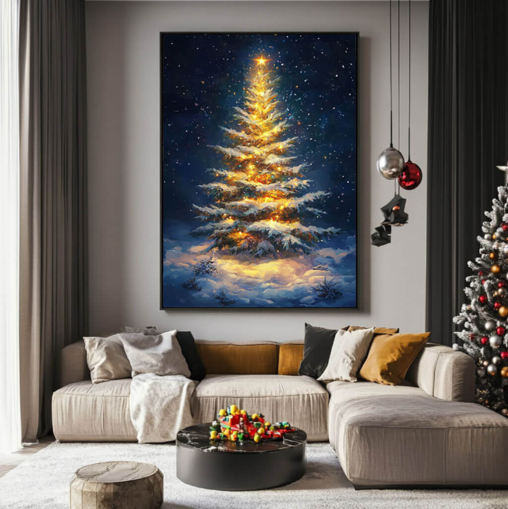 Acrylic Art Painting - Shining Bright At Christmas Night - Hues Art Lab