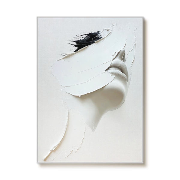 Minimalist Figure Art Painting on Canvas - Silence in White - Hues Art Lab