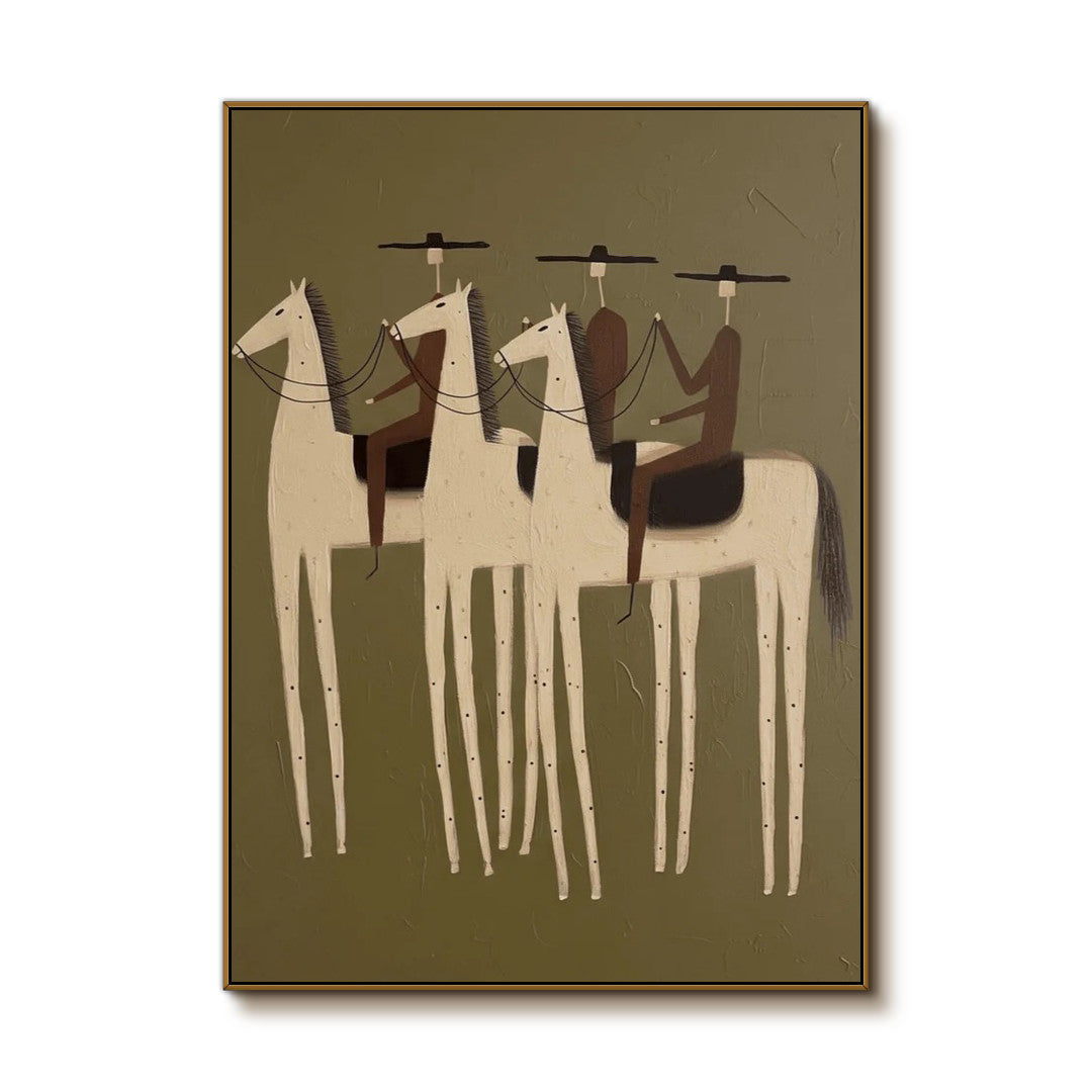 minimalist Western horse rider wall art on a clean white background