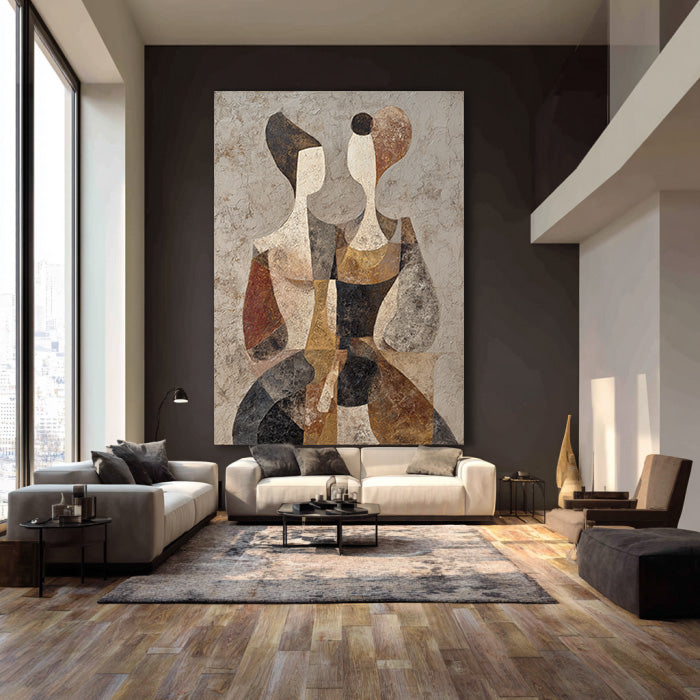 Silent Companions abstract geometric figure portrait oil painting by Hues Art Lab