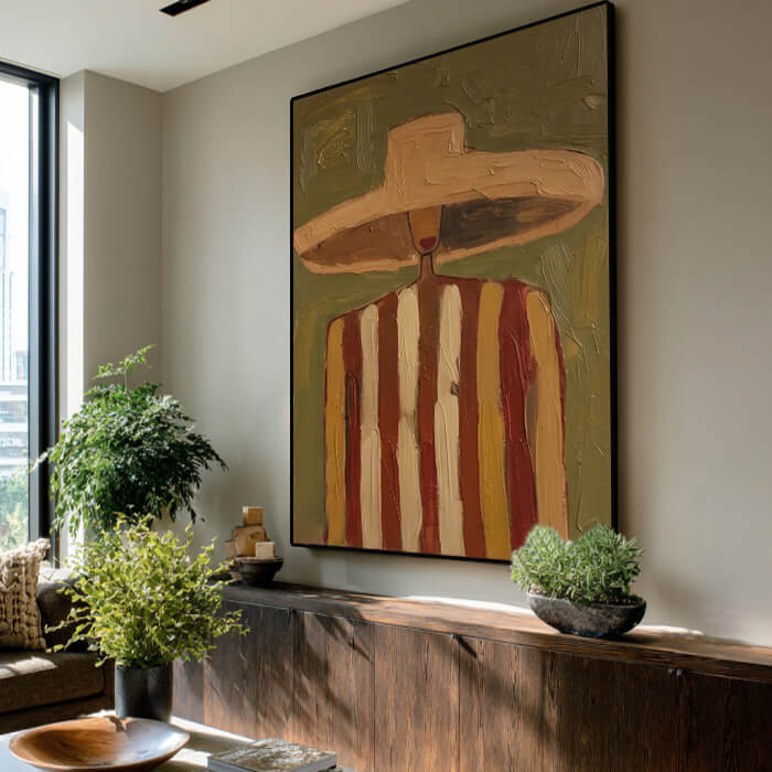 Modern abstract cowboy portrait wall art with minimalist western style - Silent Guest - Hues Art Lab