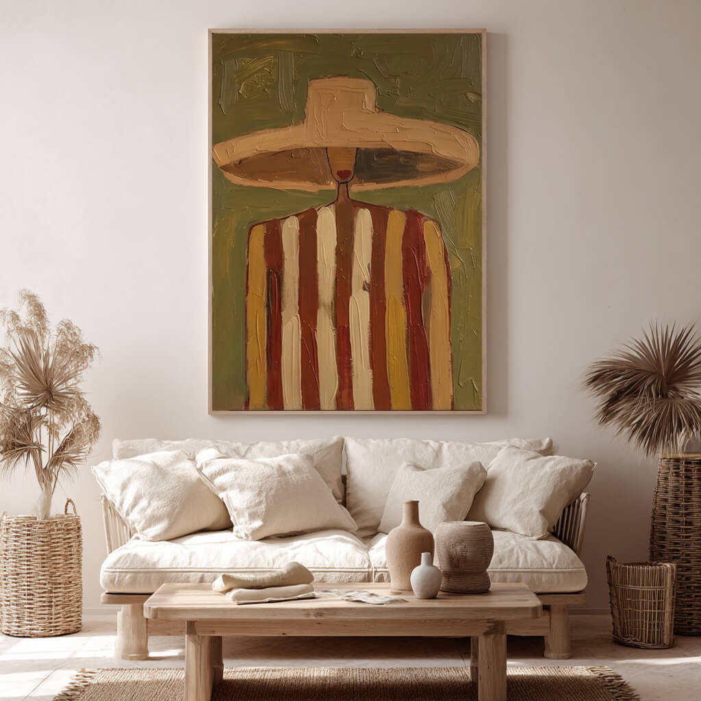 Modern abstract cowboy portrait wall art with minimalist western style - Silent Guest - Hues Art Lab