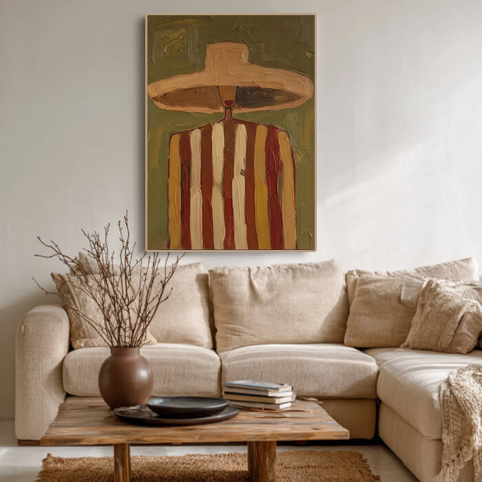 Modern abstract cowboy portrait wall art with minimalist western style - Silent Guest - Hues Art Lab