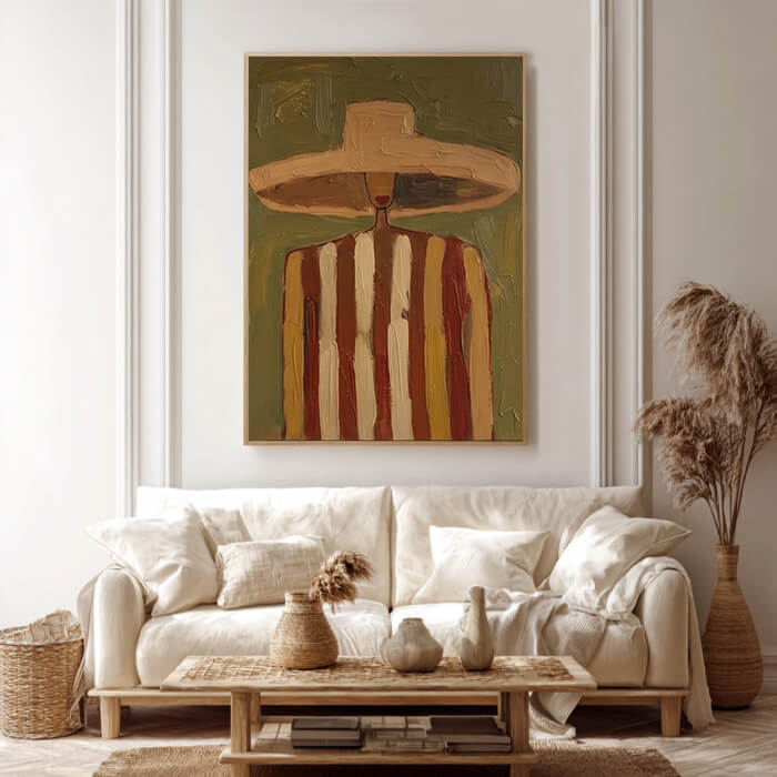 Modern abstract cowboy portrait wall art with minimalist western style - Silent Guest - Hues Art Lab