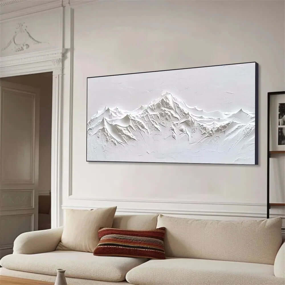 Minimalist White Mountain Wall Art - Handcrafted 3D Textured Abstract Canvas Painting for Modern Interiors - Silent White Ridges - Hues Art Lab