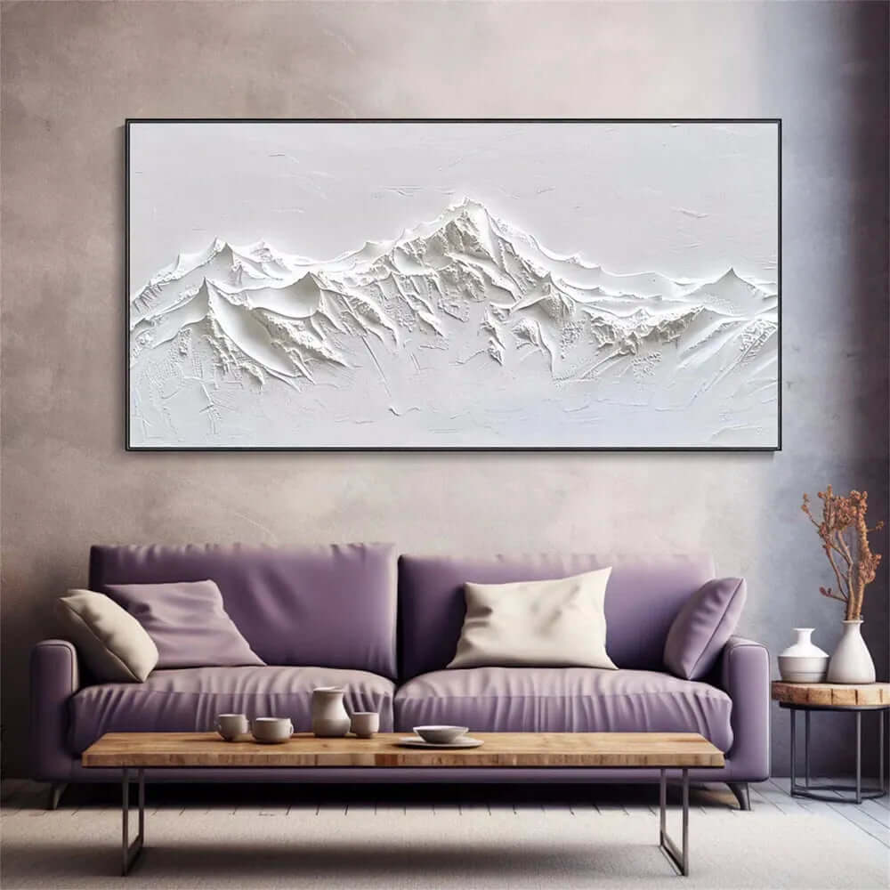 Minimalist White Mountain Wall Art - Handcrafted 3D Textured Abstract Canvas Painting for Modern Interiors - Silent White Ridges - Hues Art Lab