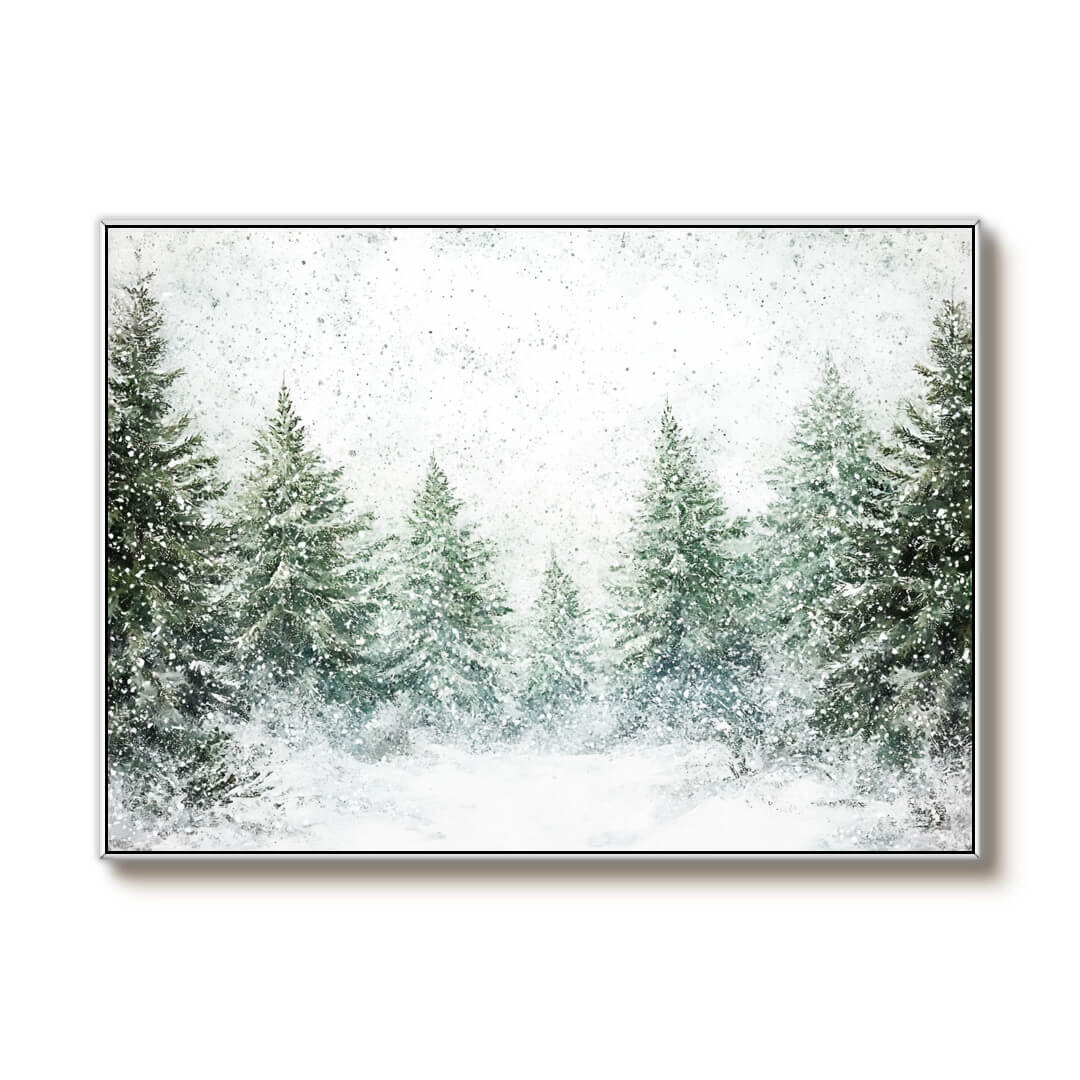 Large Green and White Wall Art - Snow Covered Pine Trees - Hues Art Lab