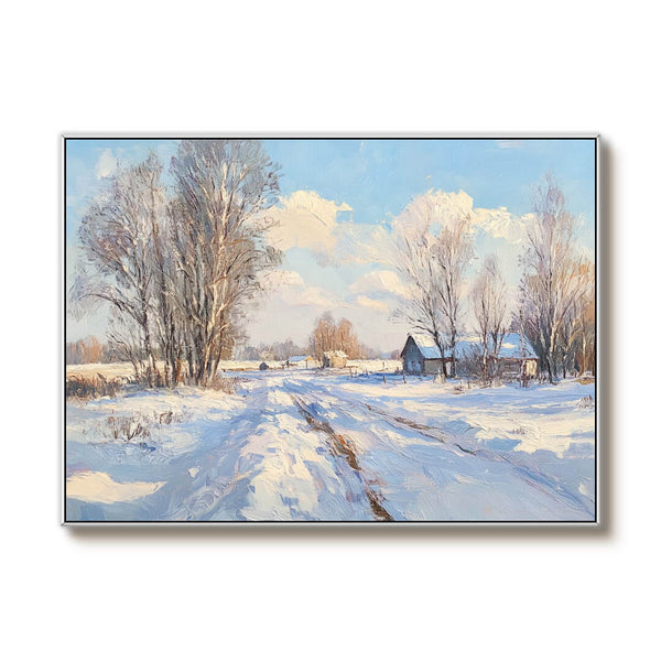 Snowscape Wall Art Painting - Snow Covered Road - Hues Art Lab