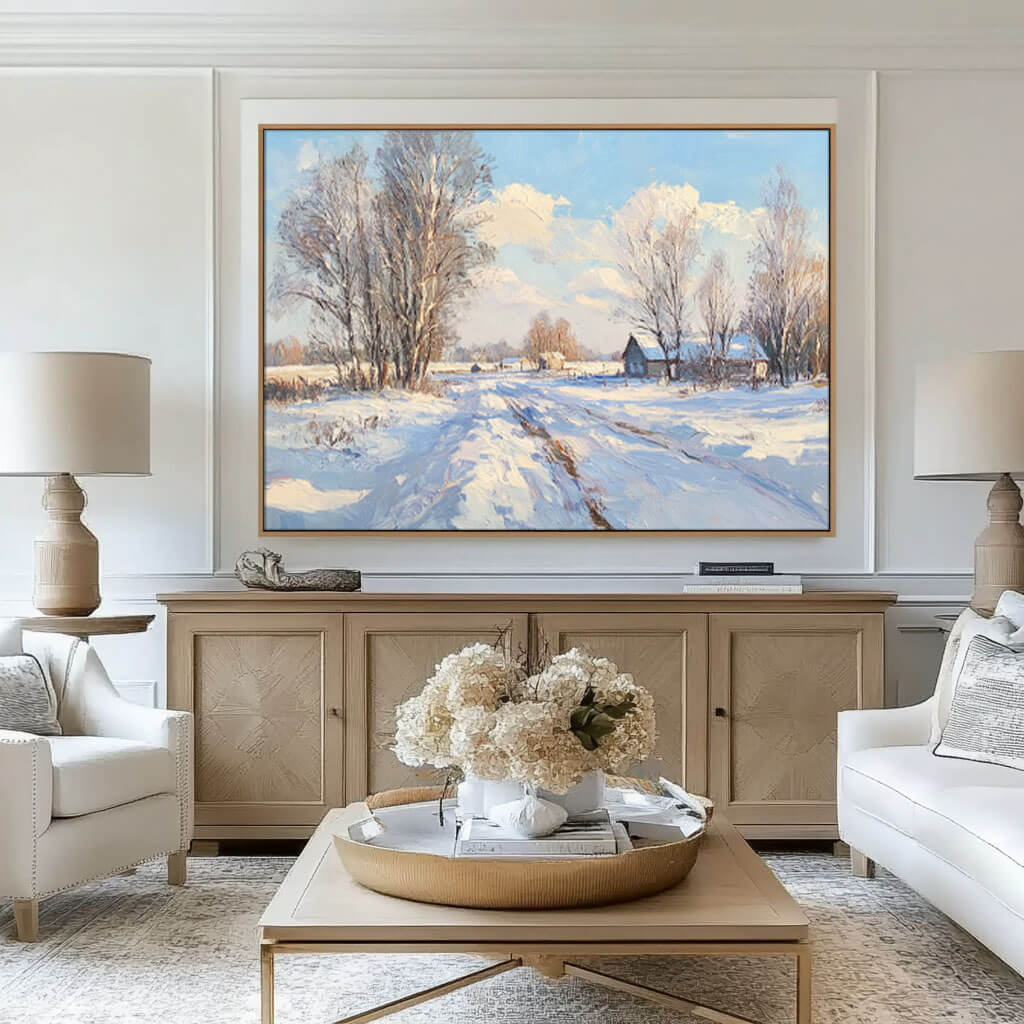 Snowscape Wall Art Painting - Snow Covered Road - Hues Art Lab