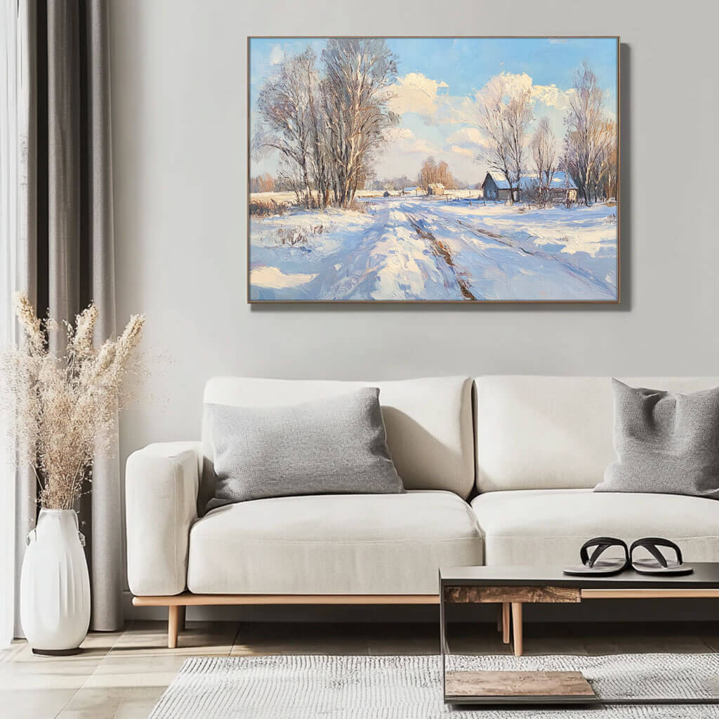 Snowscape Wall Art Painting - Snow Covered Road - Hues Art Lab