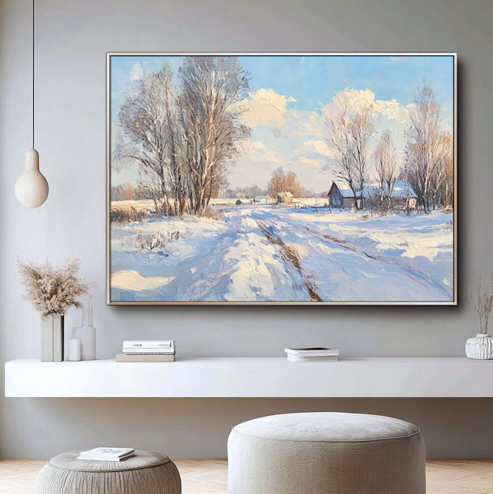 Snowscape Wall Art Painting - Snow Covered Road - Hues Art Lab